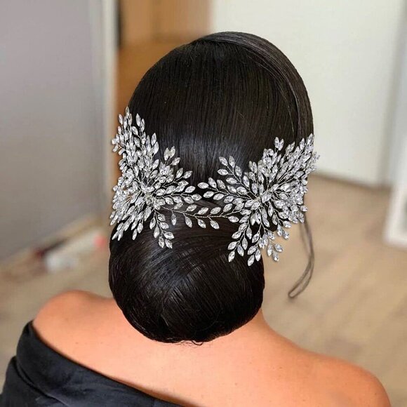 Wedding Hair Comb Rhinestone Crystal Bridal Headpiece for Women Girls Silver